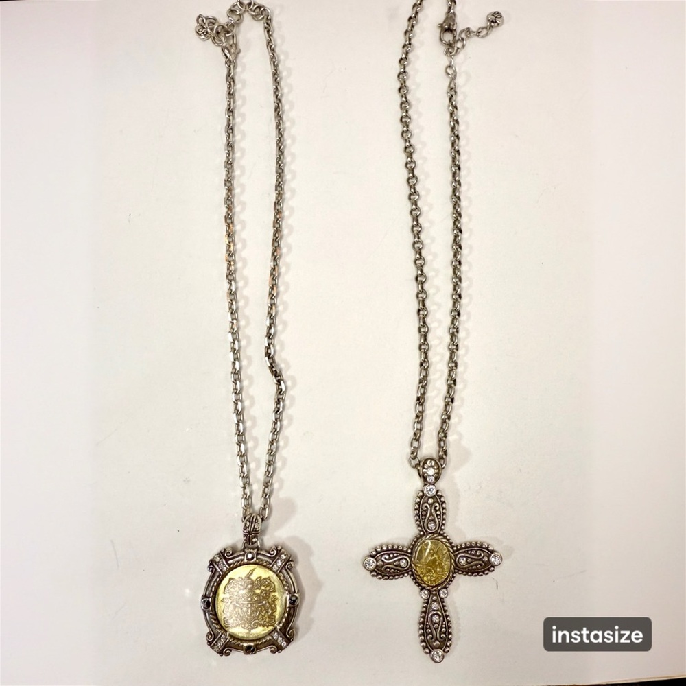 Brighton Necklace Lot – Heritage Crest Medallion & Angel Cross w/ Crystals
